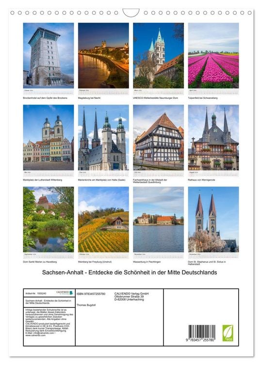Produktbild: Sachsen-Anhalt - Entdecke die Sch&ouml;nheit in der Mitte Deutschlands (Wandkalender 2026 DIN A3 hoch), CALVENDO Monatskalender