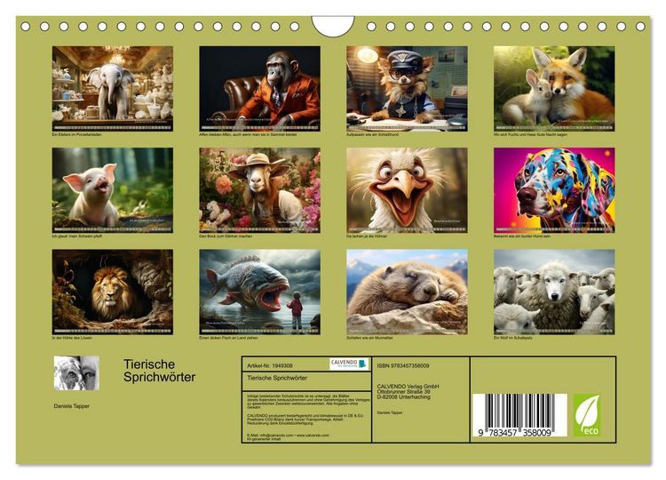 Produktbild: Tierische Sprichw&ouml;rter (Wandkalender 2026 DIN A4 quer), CALVENDO Monatskalender