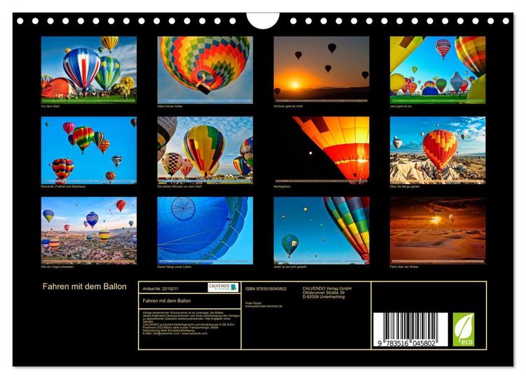 Produktbild: Fahren mit dem Ballon (Wandkalender 2026 DIN A4 quer), CALVENDO Monatskalender