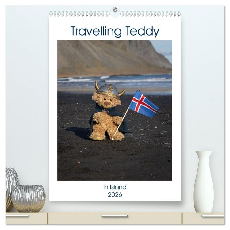 Produktbild: Travelling Teddy in Island (hochwertiger Premium Wandkalender 2026 DIN A2 hoch), Kunstdruck in Hochglanz