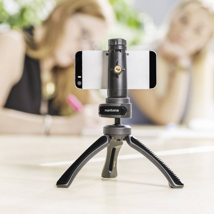 Produktbild: Mantona Gaia Tischstativ 1/4 Zoll Arbeitsh&ouml;he=13cm Schwarz Wasserwaage, inkl. Handschlaufe