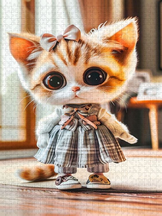 Produktbild: CALVENDO Puzzle K&auml;tzchen in einem karierten Kleid | 2000 Teile Lege-Gr&ouml;&szlig;e 90x67cm Foto-Puzzle f&uuml;r gl&uuml;ckliche Stunden
