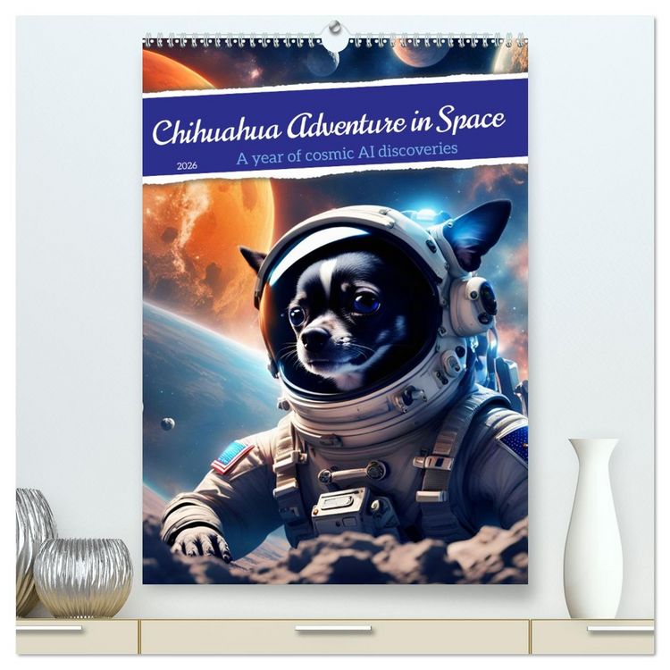 Produktbild: Chihuahua Adventure in Space (High Quality Premium Wall Calendar 2026 DIN A2 portrait),CALVENDO 12 Month Wall Calendar