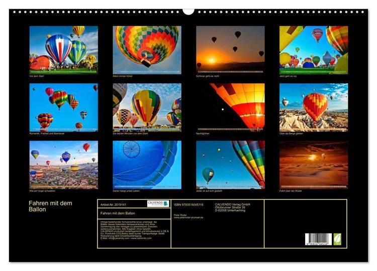Produktbild: Fahren mit dem Ballon (Wandkalender 2026 DIN A2 quer), CALVENDO Monatskalender