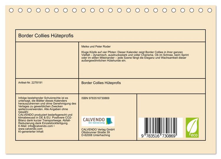 Produktbild: Border Collies H&uuml;teprofis (Tischkalender 2026 DIN A5 quer), CALVENDO Monatskalender