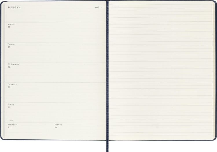Produktbild: Moleskine 12 Monate Wochen Notizkalender 2027, XL, 1 Wo = 1 Seite, rechts linierte Seite, Fester Einband, Saphir