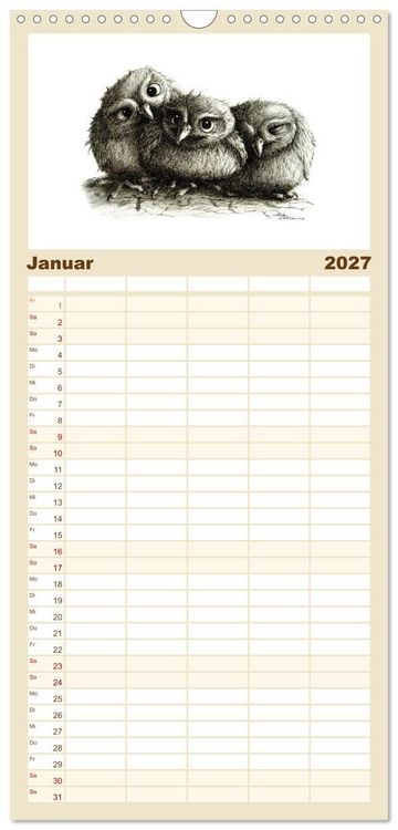 Produktbild: Familienplaner 2027 - owls & friends 2027 mit 5 Spalten (Wandkalender, 21 x 45 cm) CALVENDO