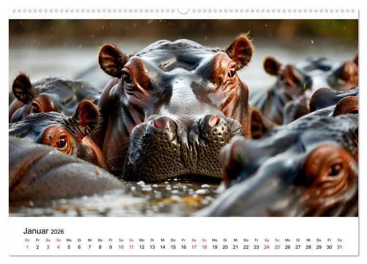 Produktbild: Flusspferde - Hippopotamus amphibius (Wandkalender 2026 DIN A2 quer), CALVENDO Monatskalender