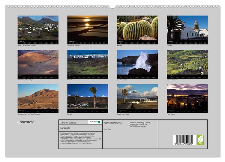 Produktbild: Lanzarote (hochwertiger Premium Wandkalender 2026 DIN A2 quer), Kunstdruck in Hochglanz