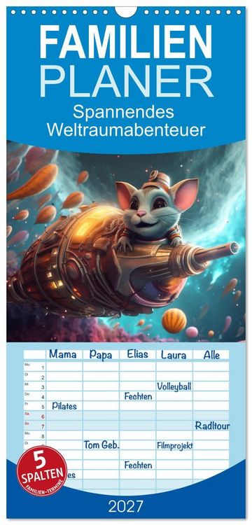 Produktbild: Familienplaner 2027 - Spannendes Weltraumabenteuer mit 5 Spalten (Wandkalender, 21 x 45 cm) CALVENDO
