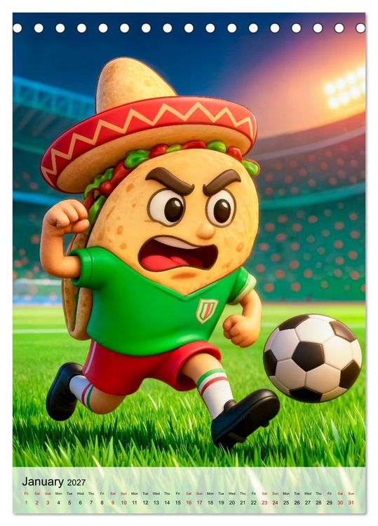 Produktbild: Funny Food Football - Creative Sports Characters (Desk Calendar 2027 DIN A5 portrait), CALVENDO 12 Month DeskCalendar
