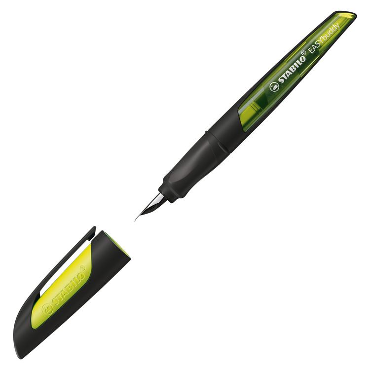 Produktbild: STABILO Schulf&uuml;ller mit Standard-Feder M -   EASYbuddy in schwarz/limette - Schreibfarbe blau (l&ouml;schbar) - Einzelstift - inklusive Patrone