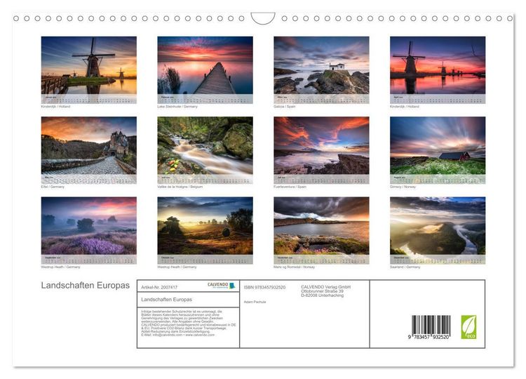Produktbild: Landschaften Europas (Wandkalender 2026 DIN A3 quer), CALVENDO Monatskalender