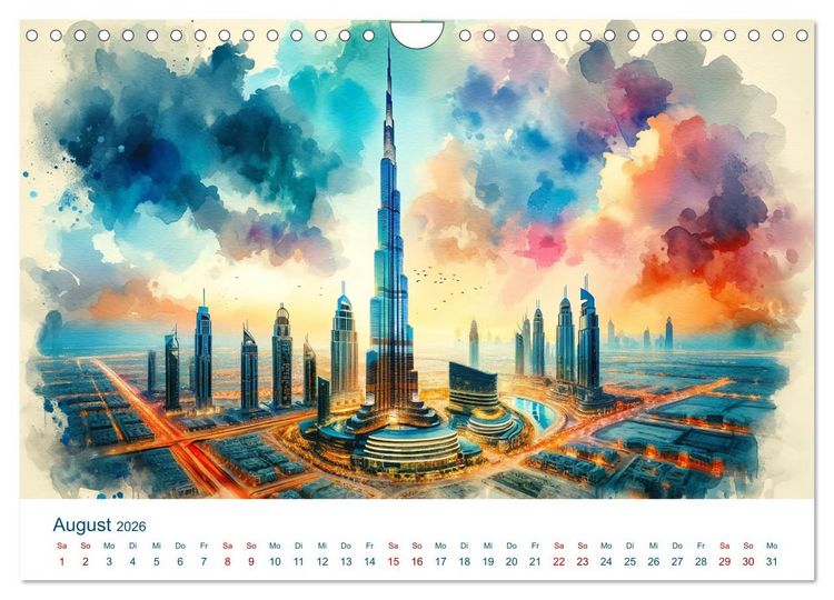 Produktbild: Sehensw&uuml;rdigkeiten in Aquarell (Wandkalender 2026 DIN A4 quer), CALVENDO Monatskalender