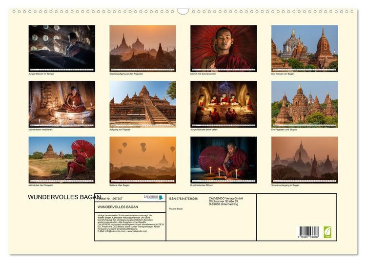 Produktbild: WUNDERVOLLES BAGAN (Wandkalender 2026 DIN A2 quer), CALVENDO Monatskalender