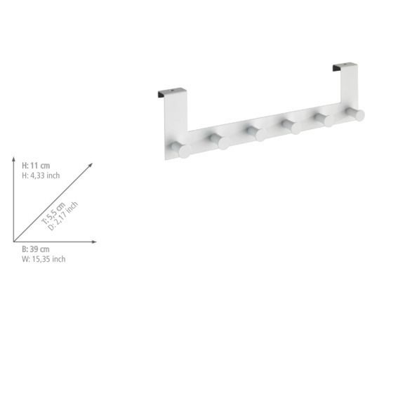 Produktbild: T&uuml;rgarderobe Mod. Celano Wei&szlig;, 6 Haken, f&uuml;r T&uuml;rfalzst&auml;rken bis 2 cm