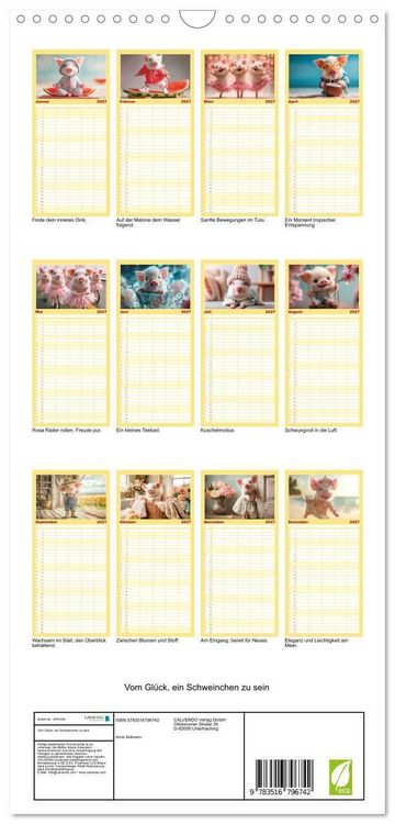 Produktbild: Familienplaner 2027 - Vom Gl&uuml;ck, ein Schweinchen zu sein mit 5 Spalten (Wandkalender, 21 x 45 cm) CALVENDO