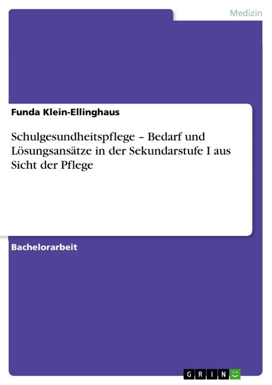 Produktbild: Schulgesundheitspflege - Bedarf und L&ouml;sungsans&auml;tze in der Sekundarstufe I aus Sicht der Pflege