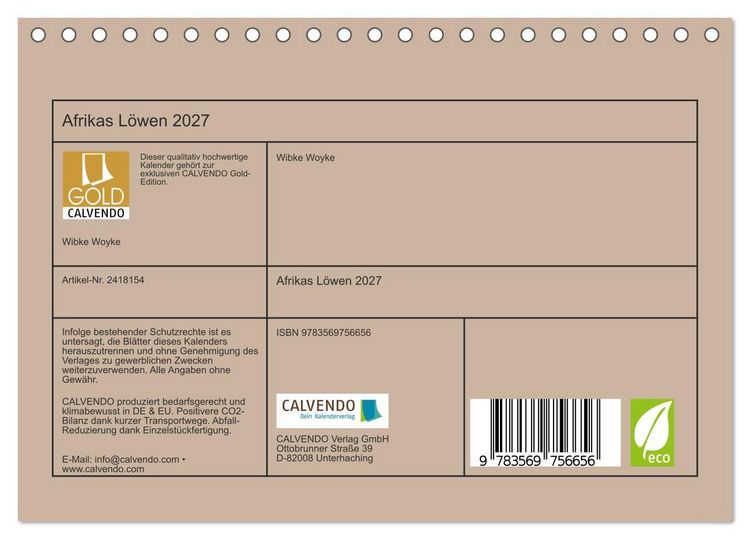 Produktbild: Afrikas L&ouml;wen 2027 (Tischkalender 2027 DIN A5 quer), CALVENDO Monatskalender