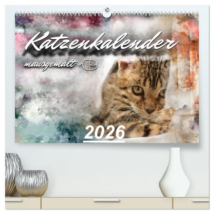 Produktbild: Katzenkalender mausgemalt (hochwertiger Premium Wandkalender 2026 DIN A2 quer), Kunstdruck in Hochglanz