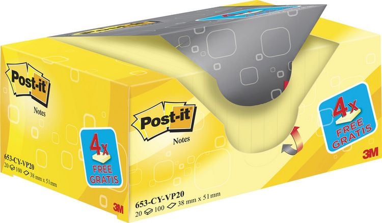 Produktbild: Post-it&reg; Haftnotizen Promotionspackung gelb 16 + 4, 51 x 38 mm 20 St&uuml;ck