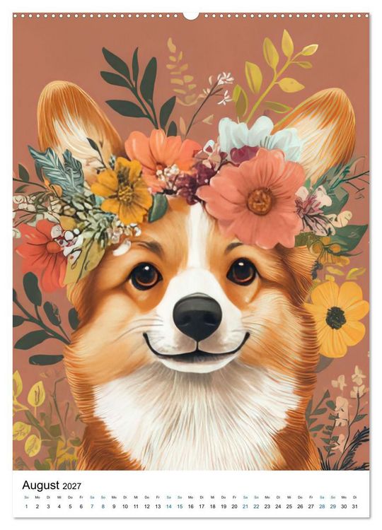 Produktbild: Corgis im Blumenrausch (Wandkalender 2027 DIN A2 hoch), CALVENDO Monatskalender