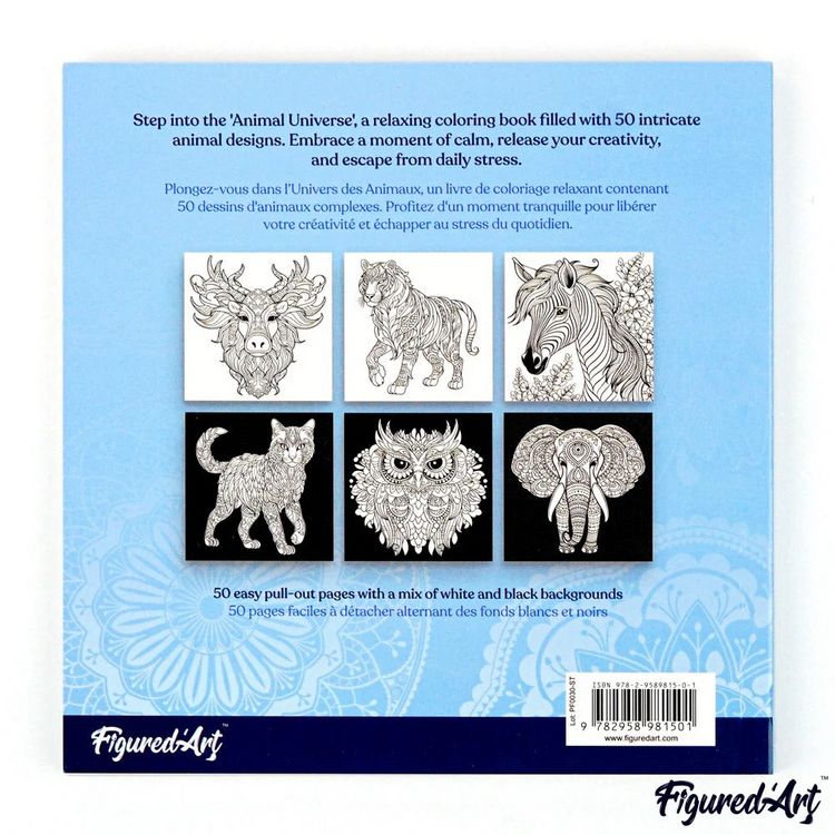 Produktbild: FiguredArt CB-AU01 - Malbuch f&uuml;r Erwachsene, Tieruniversum, 50 Seiten, 21x21cm
