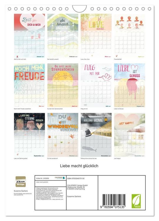 Produktbild: Liebe macht gl&uuml;cklich (Wandkalender 2027 DIN A4 hoch), CALVENDO Monatskalender