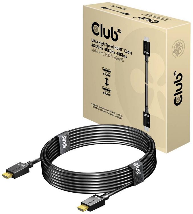 Produktbild: Club3D HDMI Anschlusskabel HDMI-A Stecker 4.00m Schwarz CAC-1374 HDMI-Kabel
