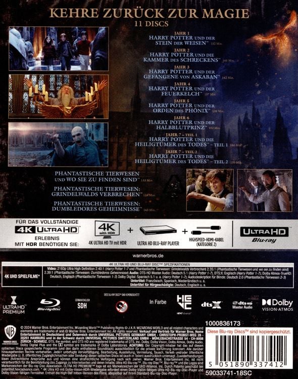 Produktbild: Wizarding World 11-Film Collection (Harry Potter / Fabelhafte Tierwesen) (4K-UHD) [11 BRs]
