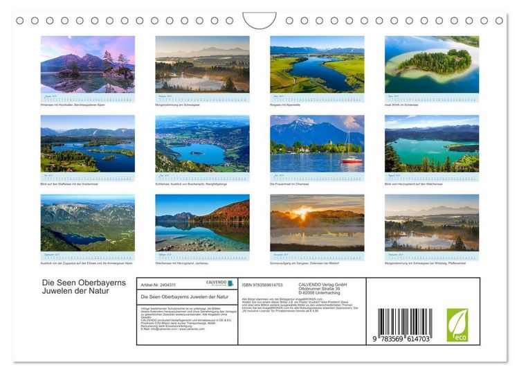 Produktbild: Die Seen Oberbayerns Juwelen der Natur (Wandkalender 2027 DIN A4 quer), CALVENDO Monatskalender