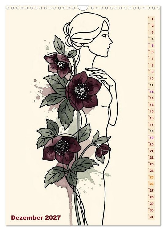 Produktbild: Bl&uuml;tenhauch und Silhouette - Line Art trifft Aquarell (Wandkalender 2027 DIN A3 hoch), CALVENDO Monatskalender
