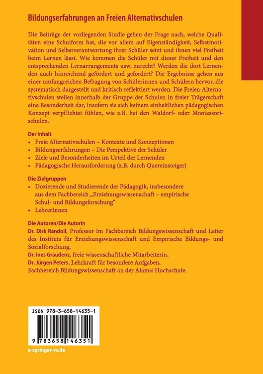 Produktbild: Bildungserfahrungen an Freien Alternativschulen