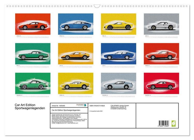 Produktbild: Car Art Edition Sportwagenlegenden (Wandkalender 2026 DIN A2 quer), CALVENDO Monatskalender