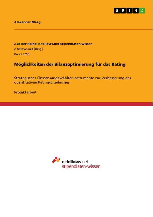 Produktbild: M&ouml;glichkeiten der Bilanzoptimierung f&uuml;r das Rating