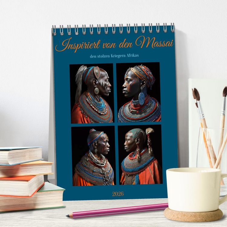 Produktbild: Inspiriert von den Massai, den stolzen Kriegern Afrikas (Tischkalender 2026 DIN A5 hoch), CALVENDO Monatskalender