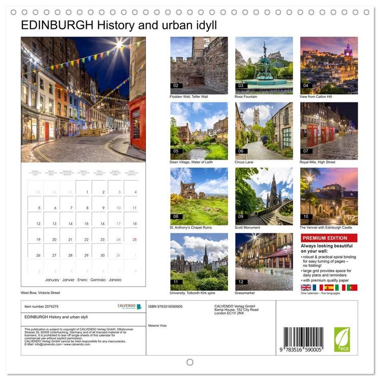 Produktbild: EDINBURGH History and urban idyll (Wall Calendar 2026 12 &times; 12 Inch) CALVENDO 12 Month Wall Calendar