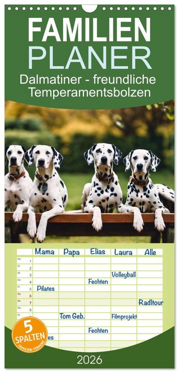 Produktbild: Familienplaner 2026 - Dalmatiner - freundliche Temperamentsbolzen mit 5 Spalten (Wandkalender, 21 x 45 cm) CALVENDO