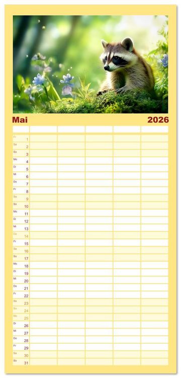 Produktbild: Familienplaner 2026 - Frech, flauschig, fantastisch - Der Waschb&auml;ren-Kalender mit 5 Spalten (Wandkalender, 21 x 45 cm) CALVENDO