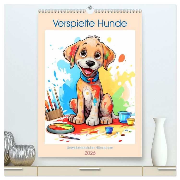 Produktbild: Verspielte Hunde (hochwertiger Premium Wandkalender 2026 DIN A2 hoch), Kunstdruck in Hochglanz