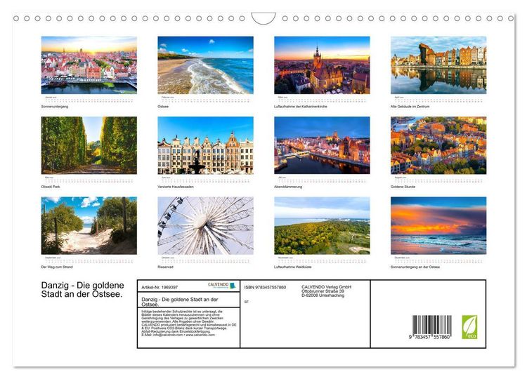 Produktbild: Danzig - Die goldene Stadt an der Ostsee. (Wandkalender 2026 DIN A3 quer), CALVENDO Monatskalender
