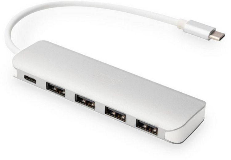 Produktbild: Digitus DA-70242-1 USB-Hub 4+1 Port USB-A USB 3.0 5 GBit/s mit Schnellladeport, mit USB-C&reg; Stecker, mit Aluminiumgeh&auml;use Silber DA-70242-1