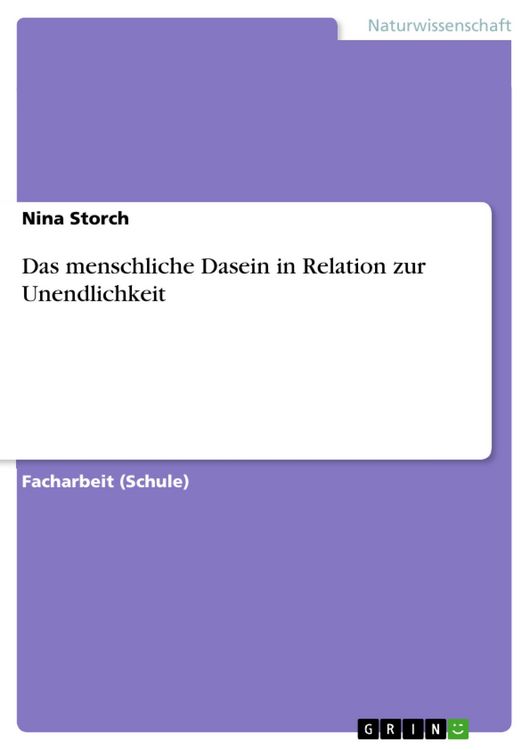 Produktbild: Das menschliche Dasein in Relation zur Unendlichkeit