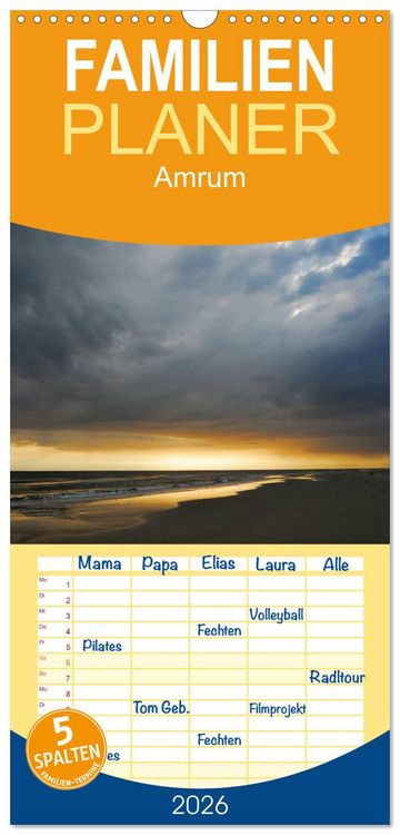 Produktbild: Familienplaner 2026 - Amrum mit 5 Spalten (Wandkalender, 21 x 45 cm) CALVENDO