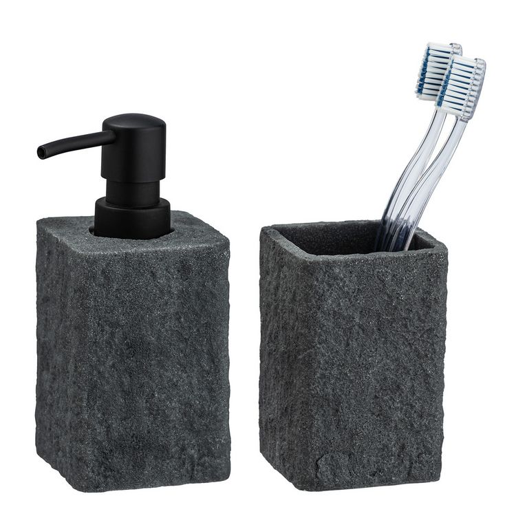 Seifenspender und Zahnputzbecher Mod. Villata, Grau, 2-teiliges Set kaufen