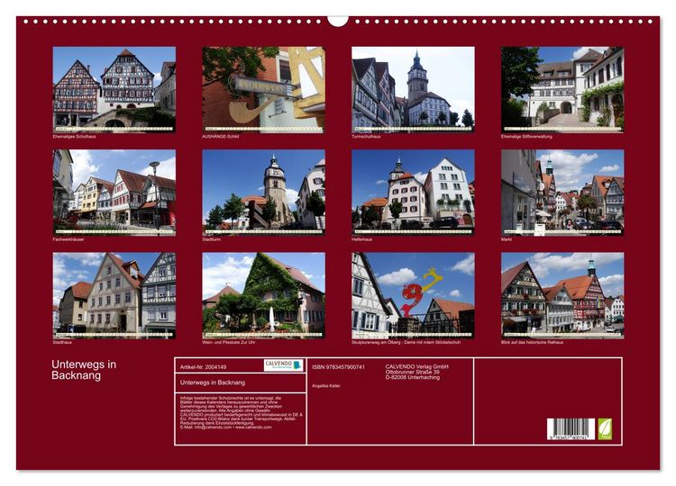 Produktbild: Unterwegs in Backnang (Wandkalender 2026 DIN A2 quer), CALVENDO Monatskalender