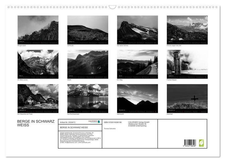 Produktbild: BERGE IN SCHWARZ WEISS (Wandkalender 2026 DIN A2 quer), CALVENDO Monatskalender