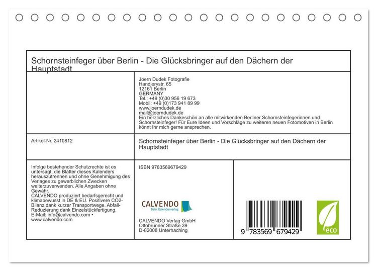 Produktbild: Schornsteinfeger &uuml;ber Berlin - Die Gl&uuml;cksbringer auf den D&auml;chern der Hauptstadt (Tischkalender 2027 DIN A5 quer), CALVENDO Monatskalender