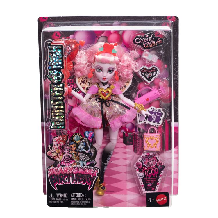 Produktbild: Monster High Scary Sweet Birthday Cupid Asteria-Puppe im Partykleid mit Ballon und Geschenk