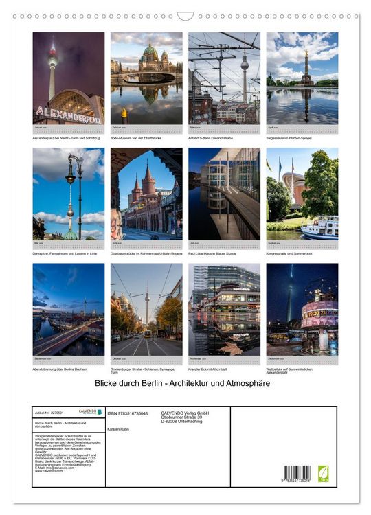 Produktbild: Blicke durch Berlin - Architektur und Atmosph&auml;re (Wandkalender 2026 DIN A2 hoch), CALVENDO Monatskalender